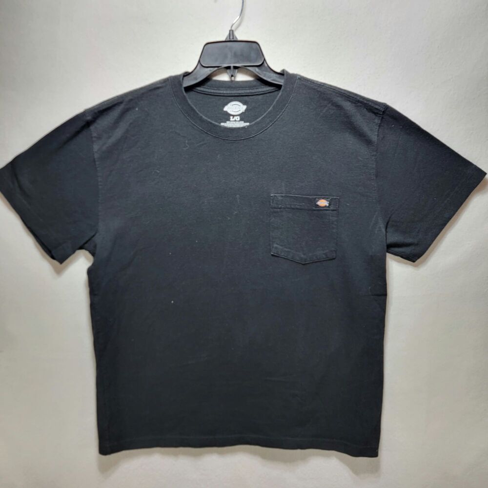 Dickies Men's Long Sleeve Pocket T-Shirt Black Cotton Workwear Tee Large